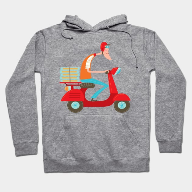 Pizza Delivery Scooter Boy Hoodie by JunkyDotCom